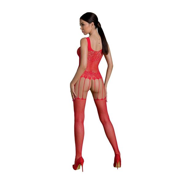 Бодистокинг Passion ECO BS001 One Size red, с доступом, имитация подвязок, флористический декор | Зображення 1