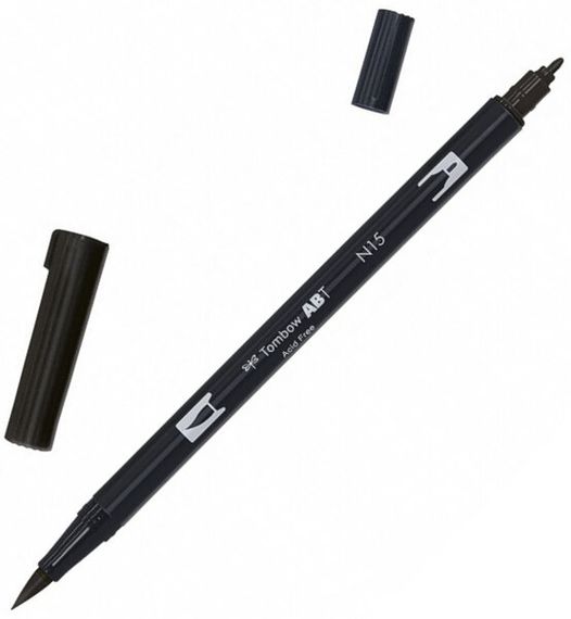 Двухсторонний маркер Tombow ABT Dual Brush, черный N15