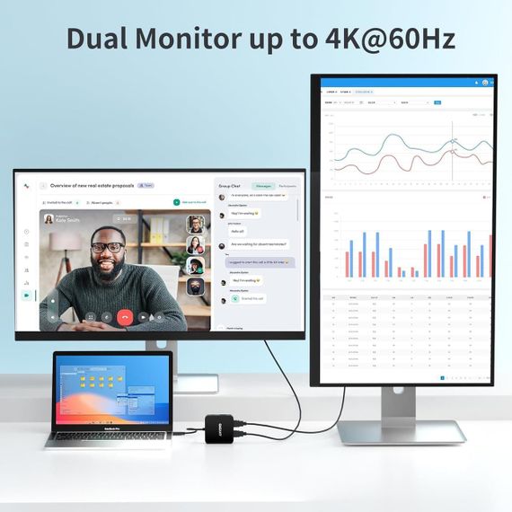 USB C Hub з 2 HDMI, ANYOYO Dual 4K 60 Гц, порт даних USB C, 100 Вт PD, 5 Гбіт/с USB 3.0, багатопортовий адапте | Зображення 7