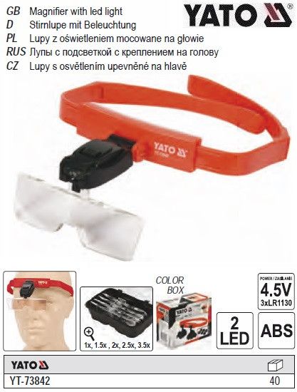 Линза на голову пидсвитка 2 LED кратнисть 1х, 1.5х, 2х, 2.5х, 3.5х YATO Польща YT-73842
