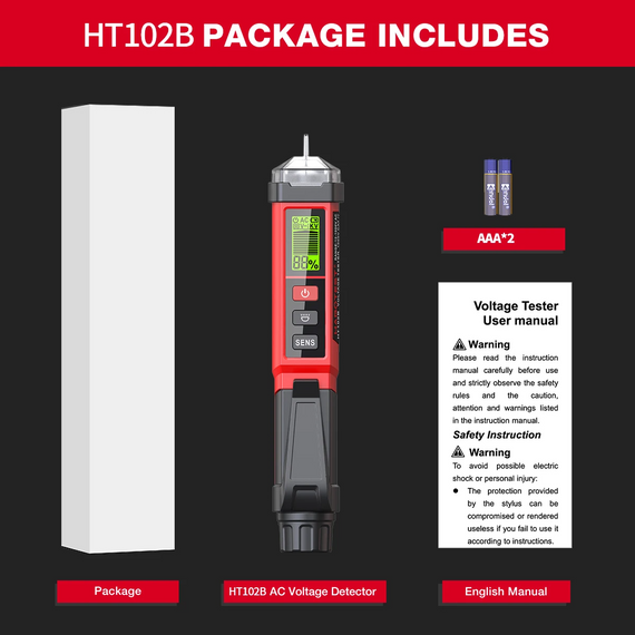 Безконтактний тестер напруги HABOTEST HT102B 12-1000V AC з LCD | Зображення 5