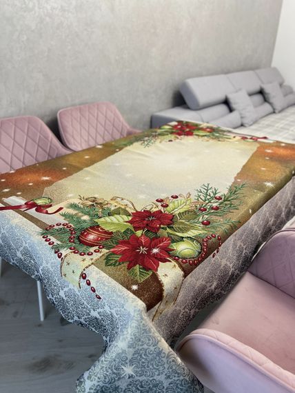 Скатертина гобеленова RUNNER334G Святкова листівка Limaso, 137х300, Прямокутна, Новорічний, Золотий люрекс, 75% поліестер, 22% бавовна, 3% акрил, Гобелен | Зображення 3