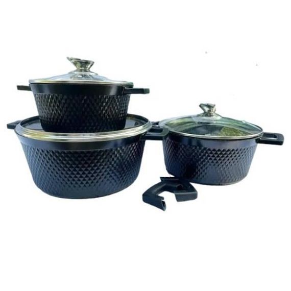 Набір каструль мармурове покриття з кришками 6 предметів BN-394 Чорний