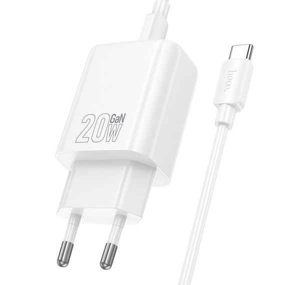 МЗП Hoco N60 Gentle PD20W (1USB-C) + кабель Type-C to Type-C White | Зображення 1