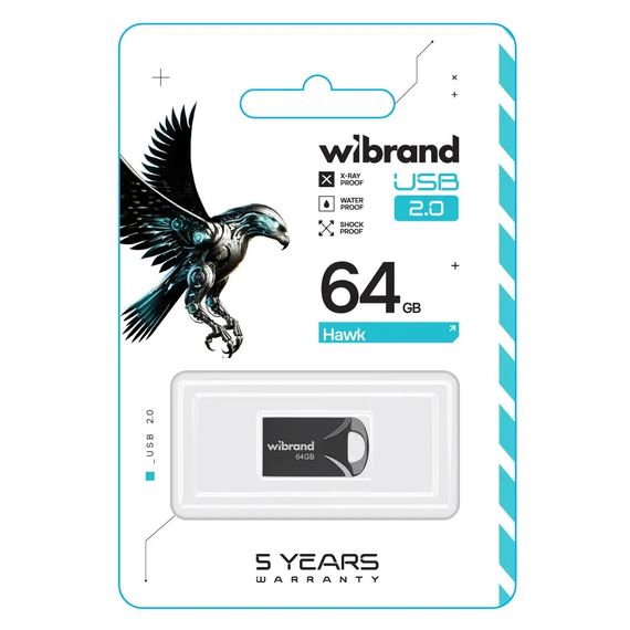 USB флеш накопичувач Wibrand 64GB Hawk Black USB 2.0 (WI2.0/HA64M1B) | Зображення 1