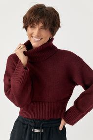 В'язаний короткий светр з високою горловиною - бордо цвет, S (є розміри)