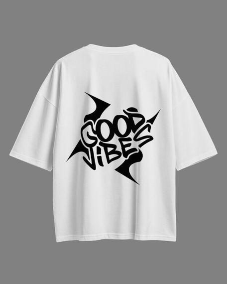 Oversize футболка з принтом Good Vibes біла | Зображення 1