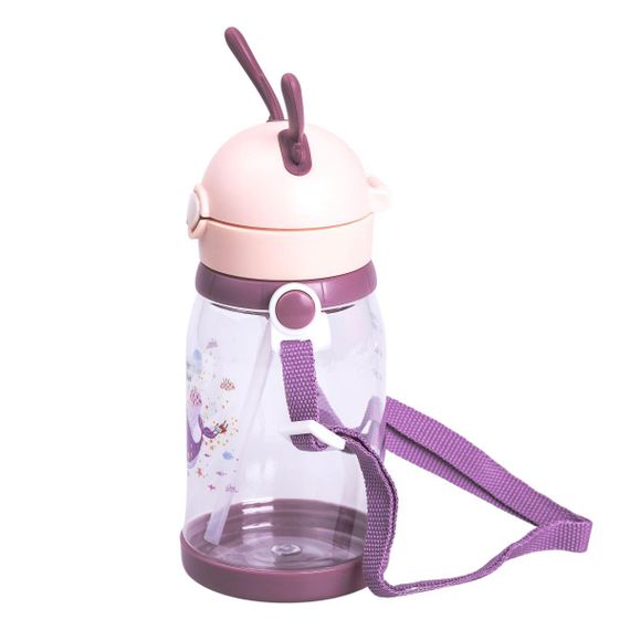 Пляшка для води дитяча 550 мл на ремінці пляшечка з трубочкою для спорту та школи Рожева HP-14-44P | Зображення 2