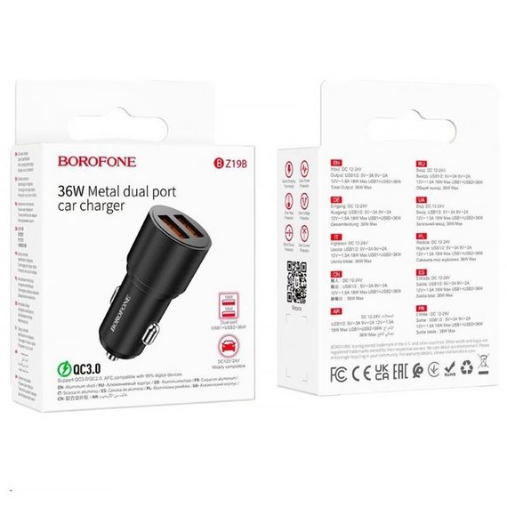 АЗП Borofone BZ19B Metal Dual QC3.0 36W (2USB-A) Black | Зображення 2