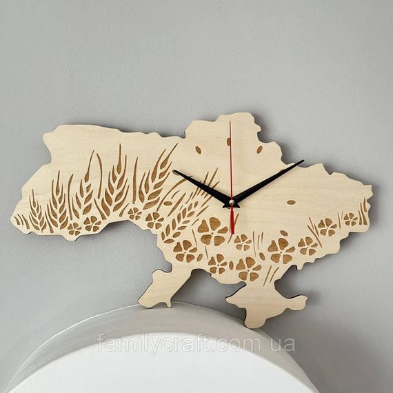 Настенные часы Карта Украины из фанеры Патриотические деревянные часы | Зображення 1