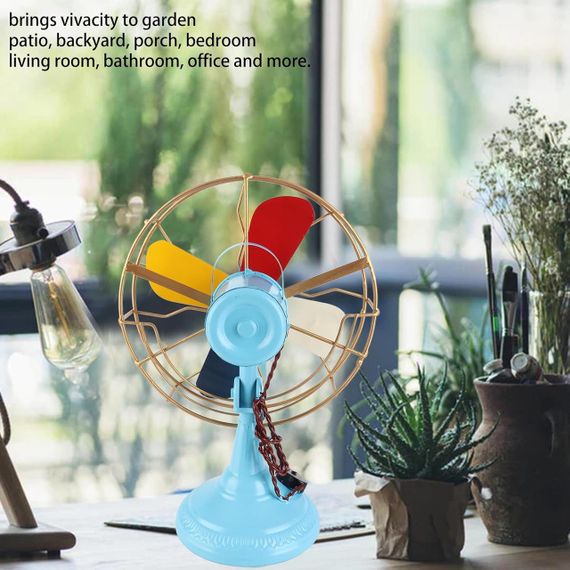 Винтажный настольный вентилятор антикварный цветной металлический, стильный старинный ретро декор для дома | Зображення 6