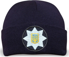 Шапка з кокардою поліції в'язана темно-синя (з флісом)