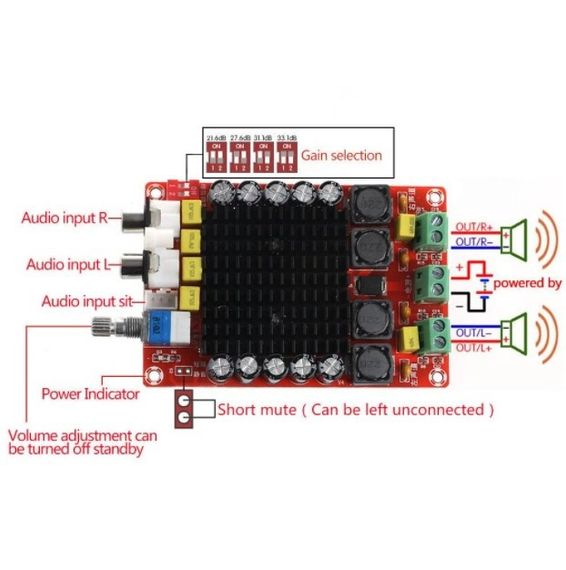 Аудио усилитель мощности D-класса XH-M510, TDA7498, 2*100W Стерео | Зображення 3
