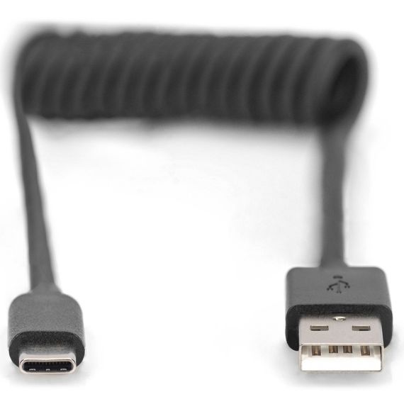 Дата кабель USB 2.0 AM to USB-C 1.0m (0.32m) spiral black Digitus (AK-300430-006-S) | Зображення 1
