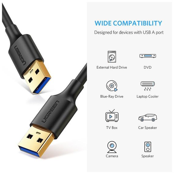 Дата кабель USB 3.0 AM/AM 1.0m US128 black Ugreen (10370) | Зображення 1